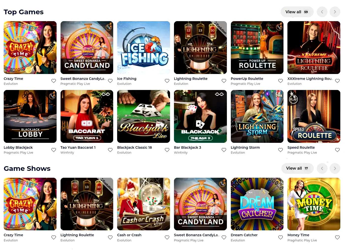 Betsixty online casino spelaanbod